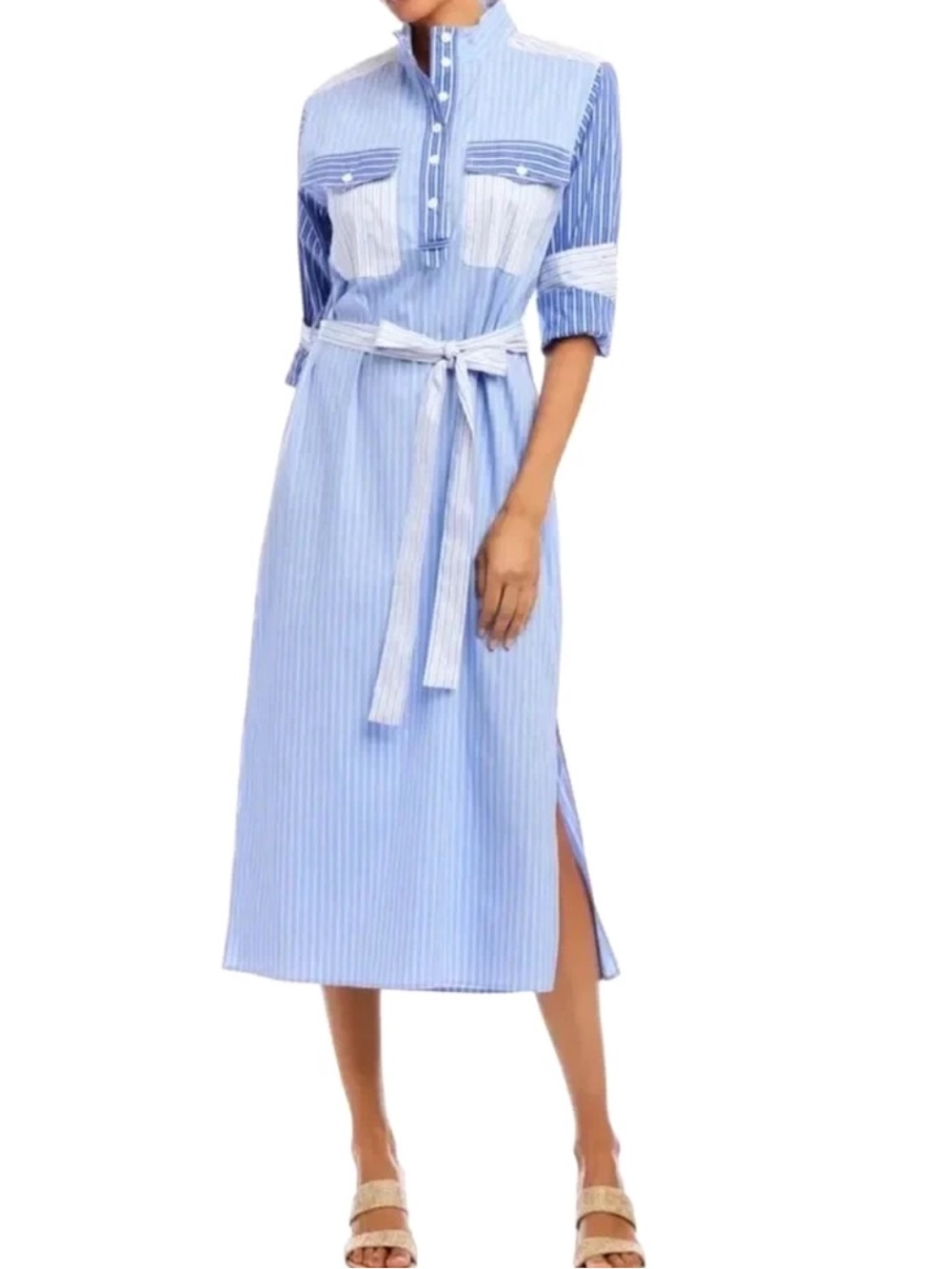 Karen Kane Mixed Stripe Midi Shirtdress Stripe LS MIXED BLUES SIZE XL NWT 73